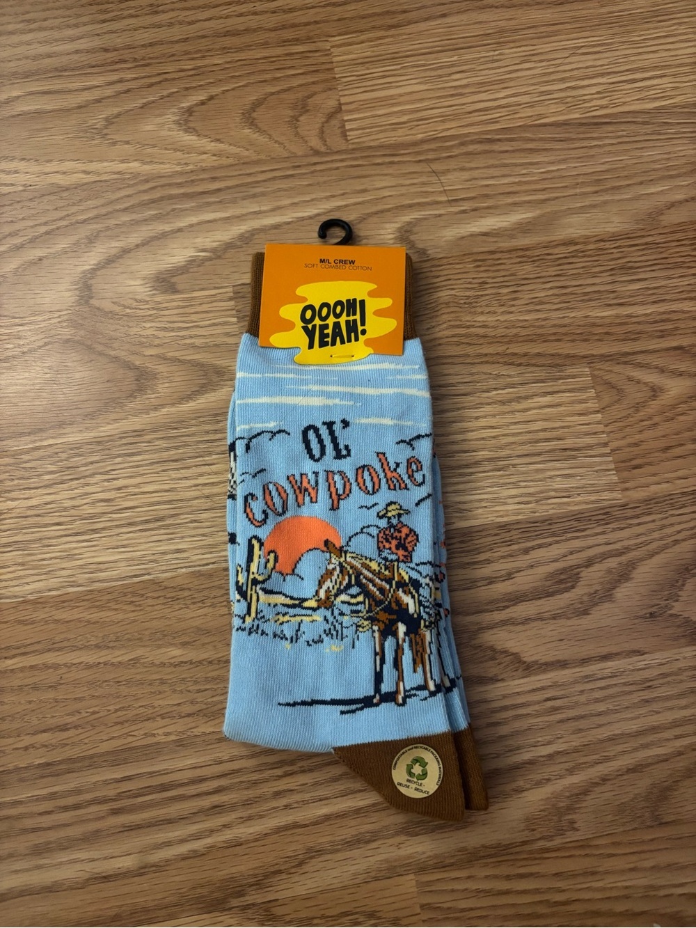 OOOH Yeah! Cowpoke Light Blue Novelty Dress Socks 1 Pair